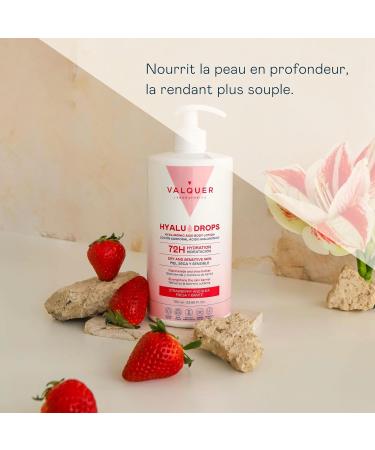  Valquer Laboratorios Valquer Hyaludrops Strawberry and Shea Moisturizing Body Cream. Lotion for dry and sensitive skin up to 72 hours of nourishing hydration with hyaluronic acid and niacinamide. 700 ml. - Buy Online on GoSupps.com