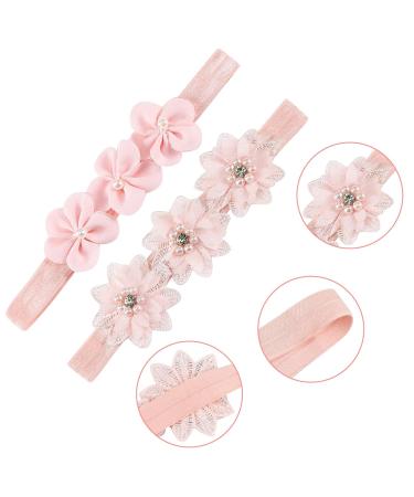 3-Piece Baby Girls Flower Hair Bands Pink & White Lace Headbands with Pearls Cute Elastic Accessories for Newborns & Toddlers Perfect Gift for Photography - Buy Online on GoSupps.com