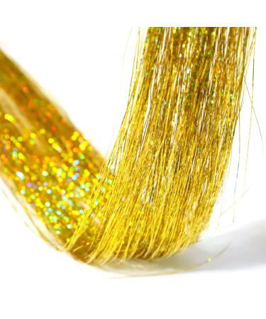 220 Strands Hair Tinsel Extensions Holographic Sparkle Hair Tinsel Strands Glitter Extensions 47" Shiny Straight Hair Extensions for Girls Party Fun Hair Accessories Gifts (Gold) Gold-220strands