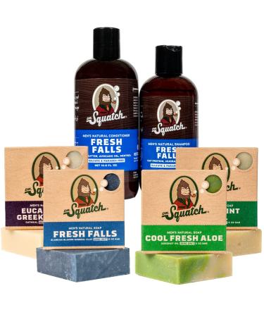 Dr. Squatch Men's Bar Soap FRESH Expanded Pack: Men's Natural Bar Soap: Fresh Falls, Cool Fresh Aloe, Spearmint Basil, Eucalyptus Greek Yogurt, and Fresh Falls Hair Care Shampoo and Conditioner - Buy Online on GoSupps.com