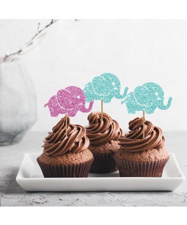 Elephant Gender Reveal Cupcake Toppers Elephant Baby Shower Cupcake Toppers Small Elephant Themed Dessert Picks Baby Girl Birthday Party Decoration - Pink & Blue Glitter - Buy Online on GoSupps.com