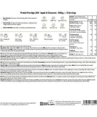Protein Works High Protein Porridge 360 | Low Sugar Breakfast with Added Vitamins | Apple & Cinnamon Flavor | 500g (6 servings) - Buy Online on GoSupps.com