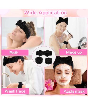 WSYUB 1pc Black Fluffy Bow Tie Makeup Headband + 2pc Absorbent Wrist Spa Wash Band Set | Microfiber Face Headband for Skin Care - Buy Online on GoSupps.com