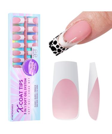 BTArtboxnails Soft Gel Nail Tips - 150pcs Long Square Fake Nails French Tip Press on Nails Pink Acrylic Nail Tips Kit Supplies Glue on Nails Extension Tips No Needed French Tip Nail Tool Stamper for Professional Use A-Pink Long Square