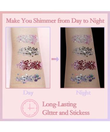 Allstarry Holographic Chunky Body Glitter Set - 4 Colors for Face, Hair, and Nails | Festival, Unicorn, Rave Accessories with Body Glue - Sparkle and Shine! - Buy Online on GoSupps.com
