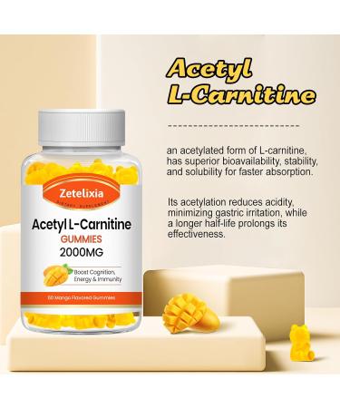 Acetyl L-Carnitine Gummies 2000mg - Vegan L-Carnitine Supplement for Energy Fatty Acid Oxidation Immunity & Metabolism - 60 Count Mango Flavor - Buy Online on GoSupps.com