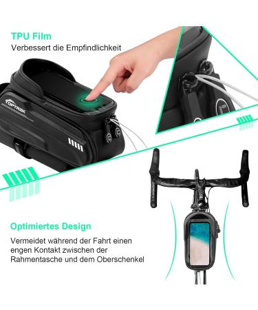 TopTrek Waterproof Bicycle Phone Bag - Fluorescent Bike Frame Pocket with TPU Touchscreen for Smartphones up to 6.7 inches - Buy Online on GoSupps.com