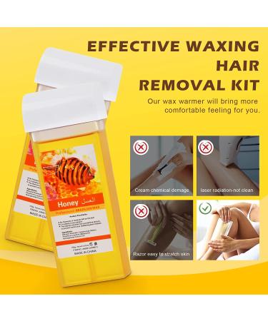 2022 Upgraded Honey Roller Waxing Kit for Sensitive Skin - Roll On Wax Heater with 2 Cartridge Refills and 100 Wax Strips - Buy Online on GoSupps.com