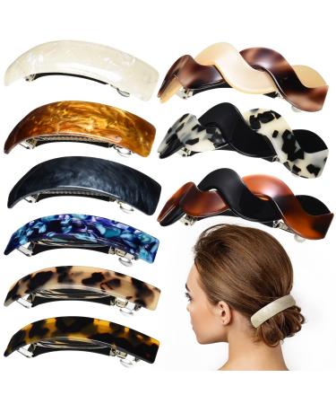 9 Pieces Hair Barrettes for Women Thick Heavy Hair Large Hair Clips Womens Hair Accessories Retro Acetate Tortoise Shell Hair Barrettes French Design Clips for Women Ladies (Stylish Style)