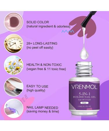 Vrenmol 5 in 1 Builder Base Nail Gel Set - 15ml Clear & Nude | Professional Nail Strengthener & Extension Gel for Nails Repair and Art Decoration - Buy Online on GoSupps.com