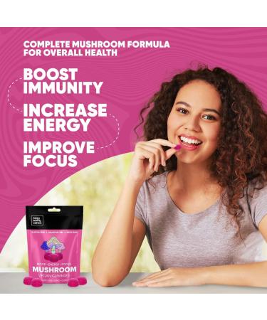 Happy Healthy Wellness Vegan Mushroom Gummies - Immunity, Energy, Focus & Mood Boost - 10 Mushroom Extracts with Lion's Mane, Cordyceps & Reishi - BlackBerry Flavor - 30 Gummies - Made in USA - Buy Online on GoSupps.com
