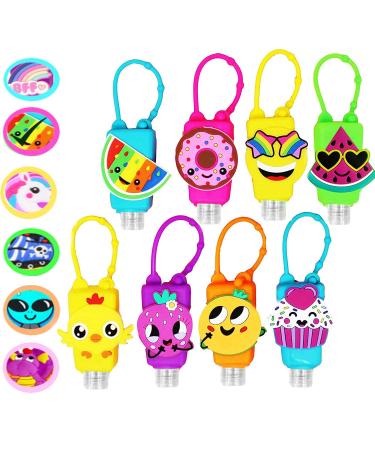 KINIA 8 Pack Empty Mixed Kids Hand Sanitizer Travel Size Holder Keychain Carrier 8-1 fl Oz. Flip Cap Reusable Empty Portable Bottles (8-Variety Pack MIXED)
