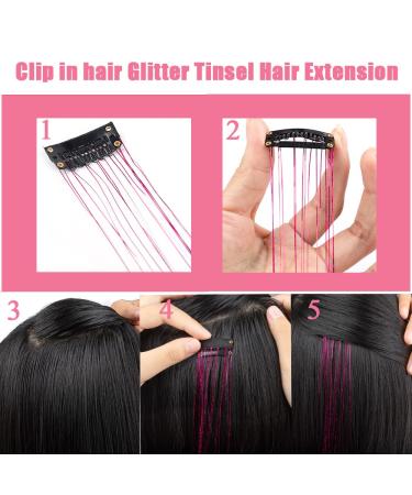 12 Pcs Clip in Hair Tinsel Pack - 20 Inch Colorful Glitter Extensions for Women, Girls, Kids - Festival Gift, Fairy Hair, Party Accessories Kit - Buy Online on GoSupps.com