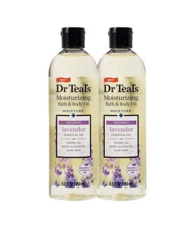 Dr. Teals Soothing Lavender Bath & Body Oil Gift Set (2 Pack 8.8oz ea.) - Aloe Vera Almond Oil & Jojoba Essential Oils Soften & Moisturize Skin - Lightweight Formula Provides Instant Hydration