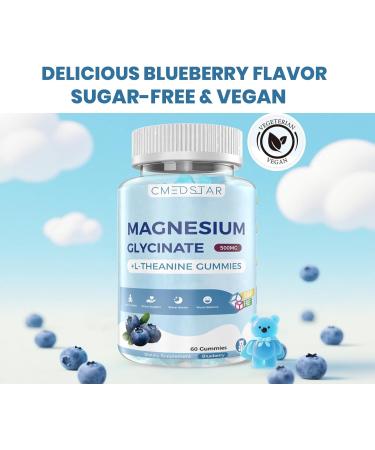 Magnesium Glycinate Gummies with L-Theanine Ashwagandha & Chamomile Extract Calm Sleep Stress Relief for Adults & Kids Sugar-Free Vegan Blueberry Flavor 60 Count - Buy Online on GoSupps.com