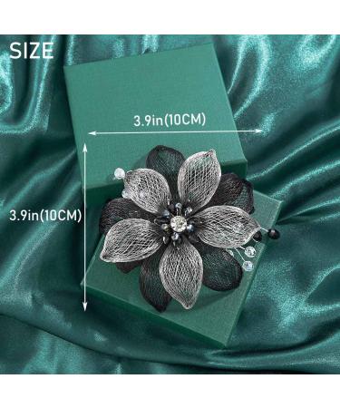Campsis Flower Bridal Hair Barrette with Black Rhinestones - Handmade Crystal Hair Clip for Wedding, Prom, Bridesmaids - Buy Online on GoSupps.com