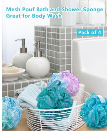 Aquior Shower Puff Loofahs Bath Sponge 60g/PCS - Extra Large Mesh Pouf for Big Full Lather - Green Blue Style01 - Buy Online on GoSupps.com