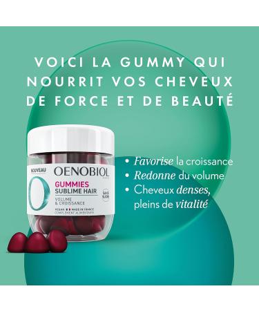 Oenobiol Gummies Hair - Favorise la Croissance Redonne du Volume - Programme 2 Mois - 2 x 60 Gummies - Ar me Naturel Cerise - Compl ment Alimentaire - sans Sucre - Vegan - Made In France Lot de 2 - Buy Online on GoSupps.com