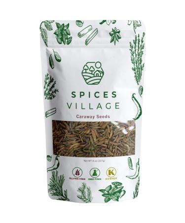 SPICES VILLAGE Caraway Seeds  8 Oz  Kosher Certified, All Natural, Gluten Free, Non GMO, Great for Cooking, Baking, Rye Bread, Harissa Spices and Seasoning, Medicinal Herbs, Resealable Bulk Bag