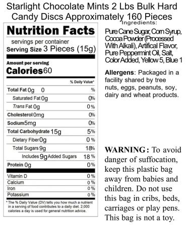 Starlight Chocolate Mint Hard Candy Discs - 2 Lbs Bulk (Approx. 160 Pieces) - Buy Online on GoSupps.com