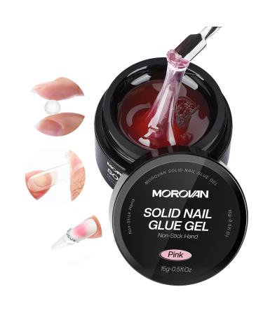 Morovan Solid Gel Nail Glue: 15g Solid Nail Glue Gel for Press ons Pink Gel Glue Strong U V Nail Glue for Acrylic Nails Tip Press on Nails Extension Charm Gel Glue for Nails U V Light