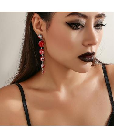 Feylie Halloween Blood Stained Pearl Earrings | Long Tassel Drops | Imitation Barrels Quasten Jewelry for Women & Girls - Buy Online on GoSupps.com