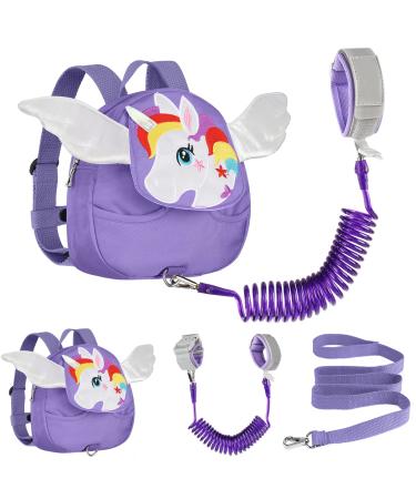 Accmor Toddler Harness Backpack Leash, Cute Unicorn Backpack with Kids Anti-Lost Wrist Link, Mini Child Schoolbag with Wristband Tether Strap and Protection Belt for Baby Girls (Purple) Purple Backpack Shape