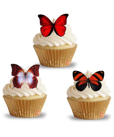 24 edible PRE CUT red butterflies butterfly style kids childrens party decorations Wafer Paper Cupcake Fairy Cake Toppers