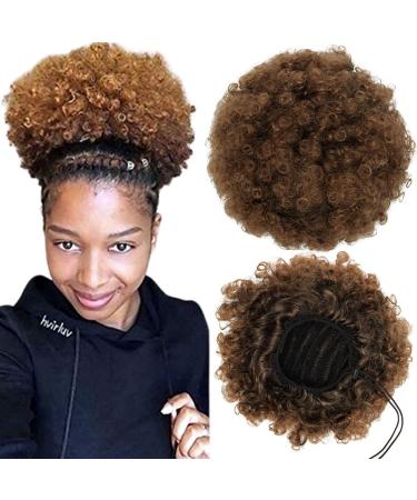 Synthetic Afro Puff Drawstring Ponytail Short Kinky Curly Hair Bun Extension Donut Chignon Hairpieces Wig Updo Hair Extensions Clip in Bun Ponytail Extensions Large Size T1B-30#(90g)
