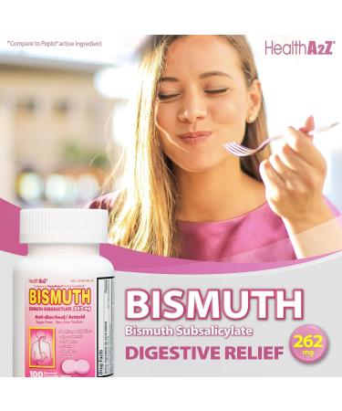 HealthA2Z Bismuth Subsalicylate 262mg - Multi-Symptom Relief for Upset Stomach | 100 Count - Fast Shipping Worldwide - Buy Online on GoSupps.com