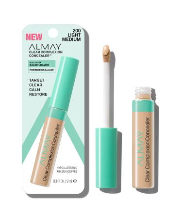 Almay Clear Complexion Acne & Blemish Spot Treatment Concealer Makeup with Salicylic Acid- Lightweight, Full Coverage, Hypoallergenic, Fragrance-Free, for Sensitive Skin, 200 Light/Medium, 0.3 fl oz. 200 Light/Medium NEW V