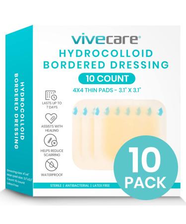 Vive Hydrocolloid Bandages (10 Count) - Waterproof Adhesive Large Blister Dressings - Medical Gauze Pads for Acne Breakouts, Bed Sores, Burns, Cysts and Ulcer Treatment - Highly Absorbent (4" x 4") 4 Inch - Buy Online on GoSupps.com