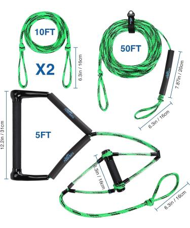 Affordura 4-Section Wakeboard Rope & Handle Set - 75 Feet Tow Rope for Watersports | Includes Storage Bag | Green - Buy Online on GoSupps.com