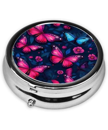 Round Pill Box - Mini Travel Medicine Organizer | Butterfly Design | Perfect for Purse & Pocket - Buy Online on GoSupps.com