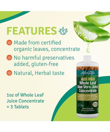 Aloe Life Organic Aloe Vera Juice Concentrate | Soothing Relief for Indigestion | Antioxidant Catalyst | Supports Energy & Wellness | Gluten-Free - 32 Fl Oz - Buy Online on GoSupps.com