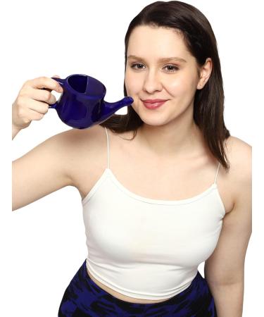 HealthGoodsIn Ceramic Neti Pot Spill Proof with 5 Sachet Neti Salt Microwave Safe - Violet Color - Buy Online on GoSupps.com