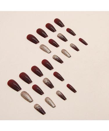DMQ 24pcs Short Coffin False Nails Red Press on Nails Gold Glitter Fake Nails Acrylic Stick on Nails Removable Glue-on Nails Full Cover with Nail Glue Women Girls Nail Art Accessories Red Gold Glitter - Buy Online on GoSupps.com