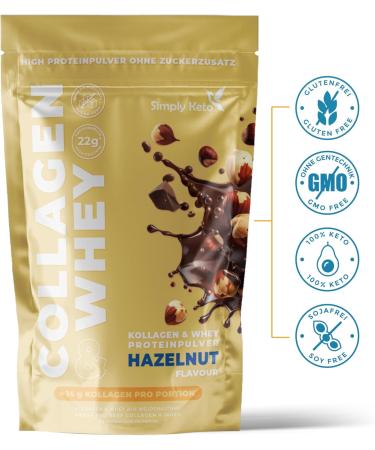 Simply Keto Hazelnut Collagen & Whey Protein Powder Keto & Lower Carb Shake 22g protein 0.5g carbs gluten-free sweetened with stevia pasture-raised | 15 servings - Buy Online on GoSupps.com