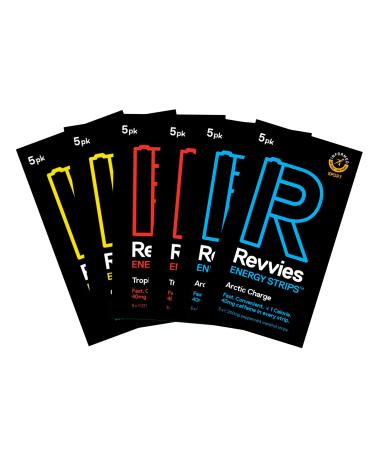 Revvies Energy Strips | Ultimate Sampler Pack | 30 Strips | 40mg Caffeine Strip | 2 Strip Coffee/Energy Drink | Less Than 2 Calories | Vegan | 6 x 5PK - Buy Online on GoSupps.com