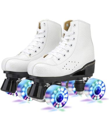 Roller Skates for Women and Men, Outdoor Quad Wheel Rink Skates with Light Up Wheels, Classic Quad Rink Skate Shoes for Adult/Girls/Unisex and Beginners C-White 37EU/US6.5