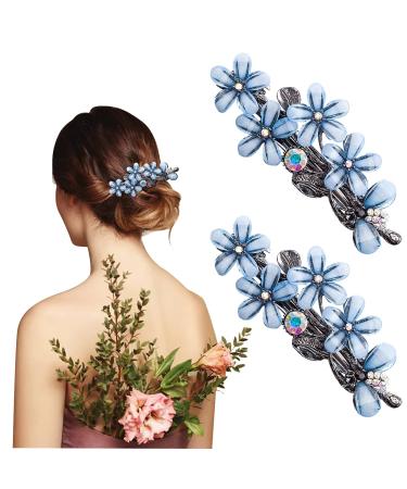 Jodsen Diamond Hair Clips 2 Pcs Flower Hair Barrettes Hair Accessories for Women & Girls Diamond Flower Hair Slides Hair Styling Accessories for Daily Birthday Wedding Party Dating Dinners (Blue)