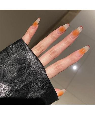 24PCS Spring Summer Sweet False Nails Long Simple Orange French False Nails Press On Nails Wearable Finished Nail Piece Extra Long Fake Nails - Buy Online on GoSupps.com