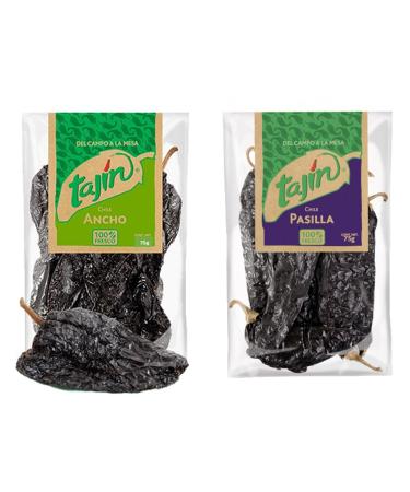 Dried Chillies Bundle with Tajin Ancho Chilli 75g x1 and Pasilla Chilli 75g x1 (Pack of 2 Mixed Bundle)