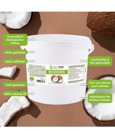 GreatVita Organic Virgin Coconut Oil 5000ml - Perfect for Cooking & Baking | International Shipping Available - Buy Online on GoSupps.com