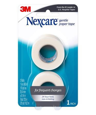 Nexcare Gentle Paper First Aid Tape, Ideal for Securing Gauze and Dressings, 1 in X 10 Yds Carded, 2 Pk 1 Count (Pack of 2) Bilingual
