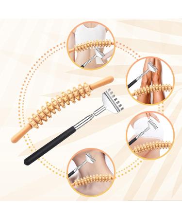 41cm Wood Fascia Rod Massage Roller Set Adjustable Back Scratcher & 2-Piece Scooter for Neck Legs and Body Relief - Buy Online on GoSupps.com