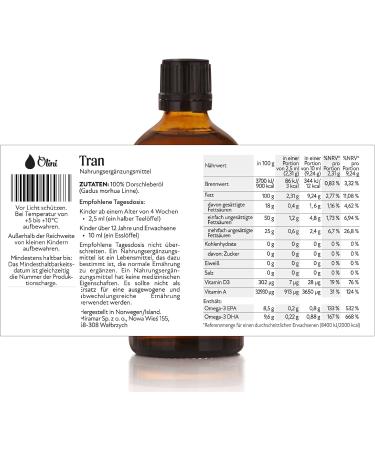 Olini Fish Oil Liquid for Children - Omega 3 EPA DHA Vitamin A & D3 - Natural Liver Support - 100ml Glass Bottle - Buy Online on GoSupps.com