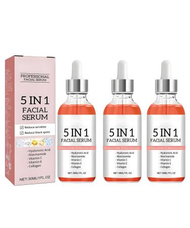 5 In 1 Facial Serum with Hyaluronic Acid Niacinamide & Vitamin C Anti-Aging Serum for Wrinkles Deep Hydrating Skin Essence for All Skin Types (3 Pack)