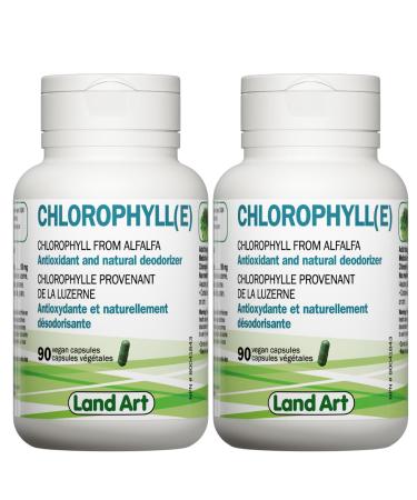 Chlorophyll Capsules - 90 pills - Cold Extracted from Non-GMO Alfalfa - Detox - Alkaline - Natural Body Deodorant Antioxidant - Made in Canada- PACK OF 2