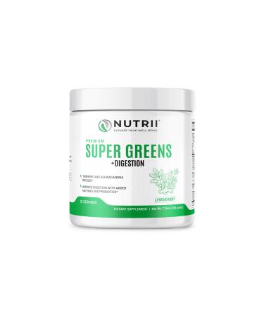 Nutrii Organic Green Immunity Superfood Powder - Soothes Digestion Boosts Energy Healthy Vitality. Fast Acting Daily Formula with Turmeric Probiotics Enzymes and Ashwagandha (20 Serv. Lemon-Mint)